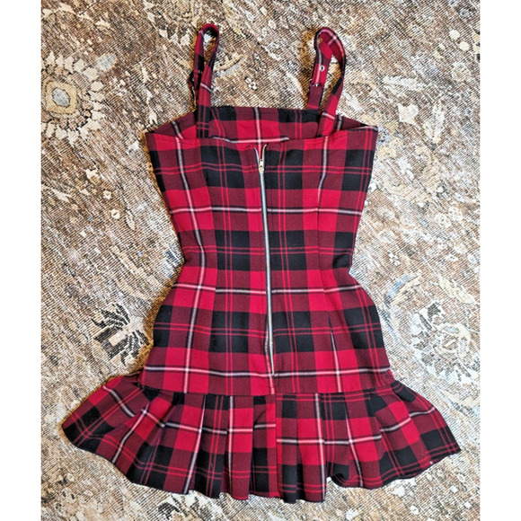 Switchblade Stiletto Red Plaid Mini Dress M Buckle Goth Punk Grunge Alt Emo - Picture 2 of 6
